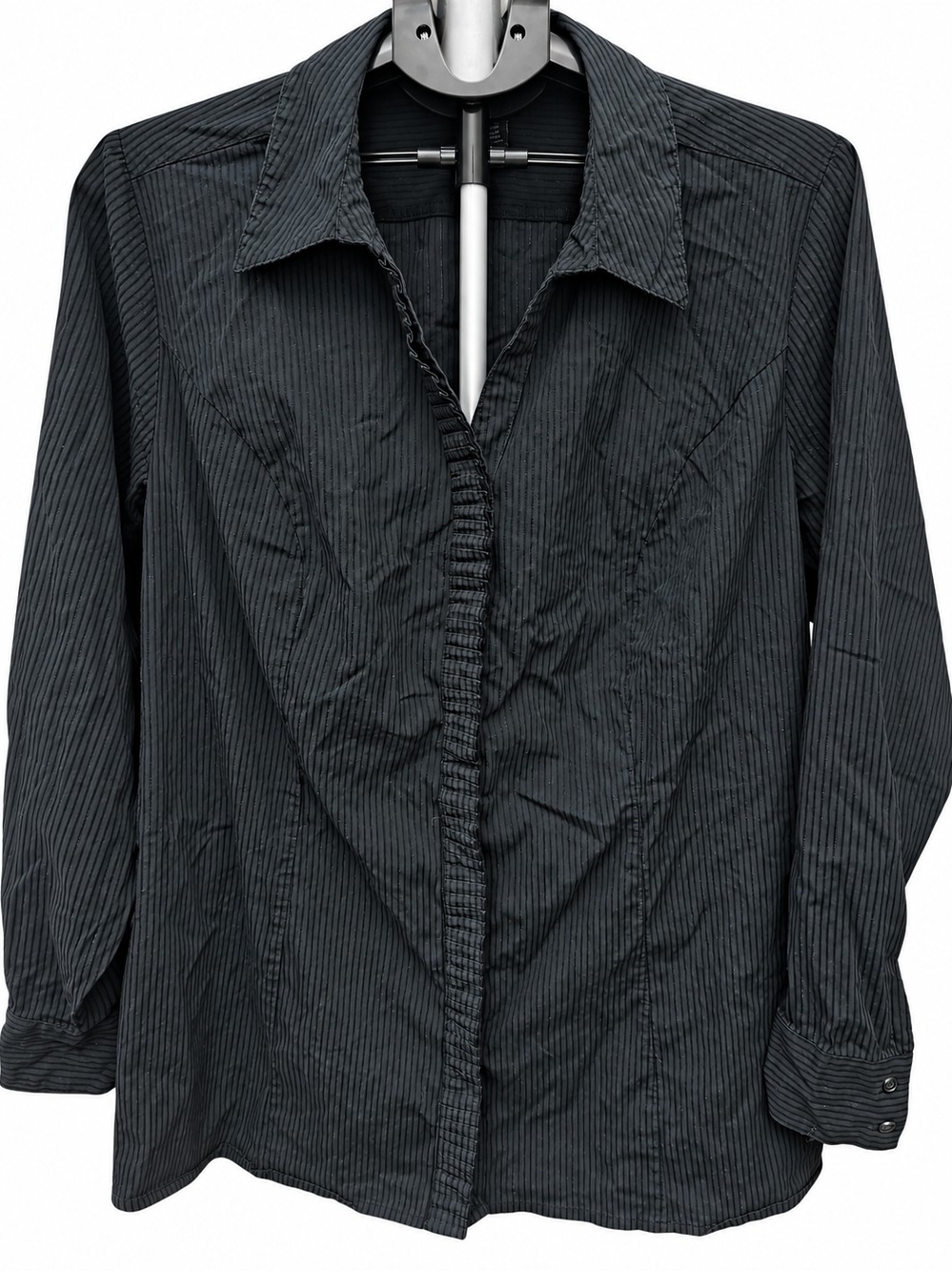 Lane Bryant Black Pinstripe Button-Up Shirt